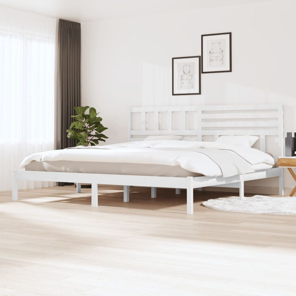 Vidaxl Rám postele, biely, masívne borovicové drevo, 200 x 200 cm