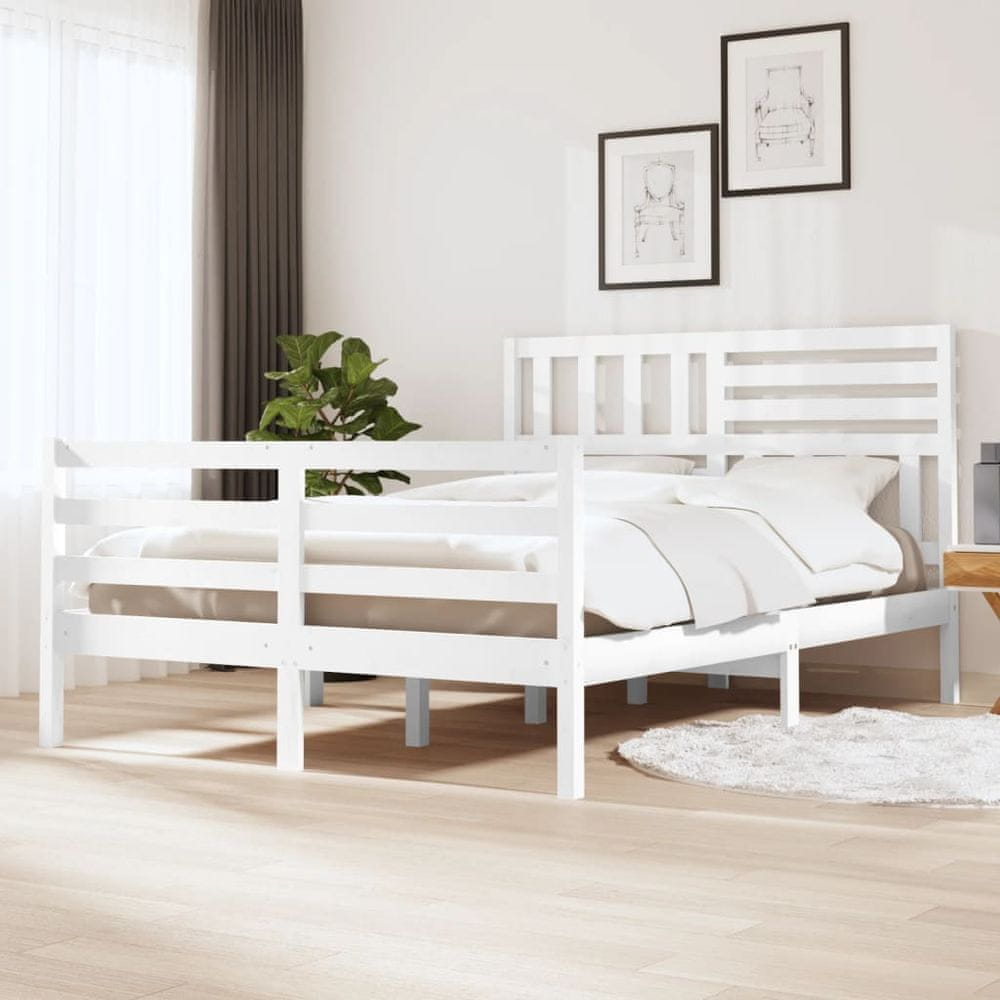 Vidaxl Rám postele, biely, masívne drevo, 150x200 cm, 5FT, veľkosť King Size