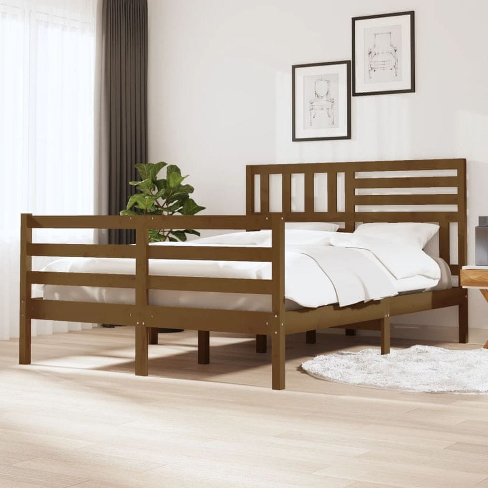 Vidaxl Rám postele, hnedý, masívne drevo, 150x200 cm, 5FT, veľkosť King Size