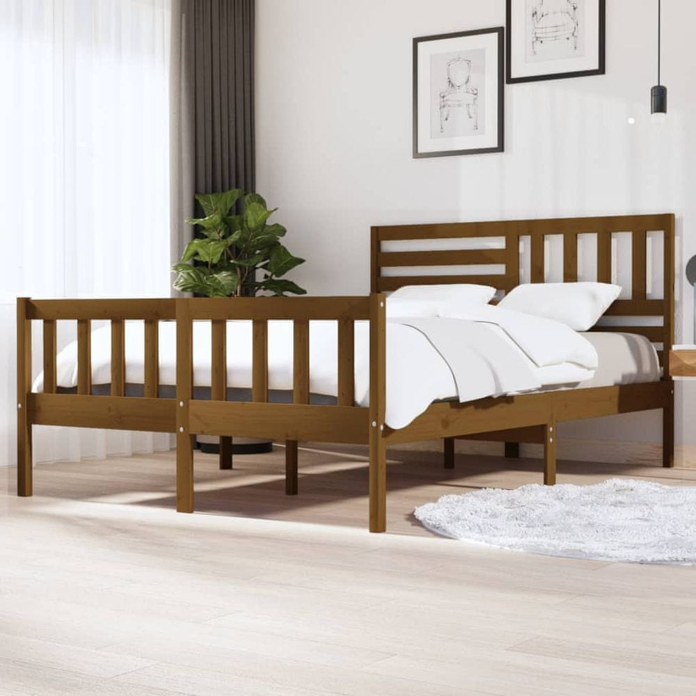 Vidaxl Rám postele, hnedý, masívne drevo, 150x200 cm, veľkosť King Size