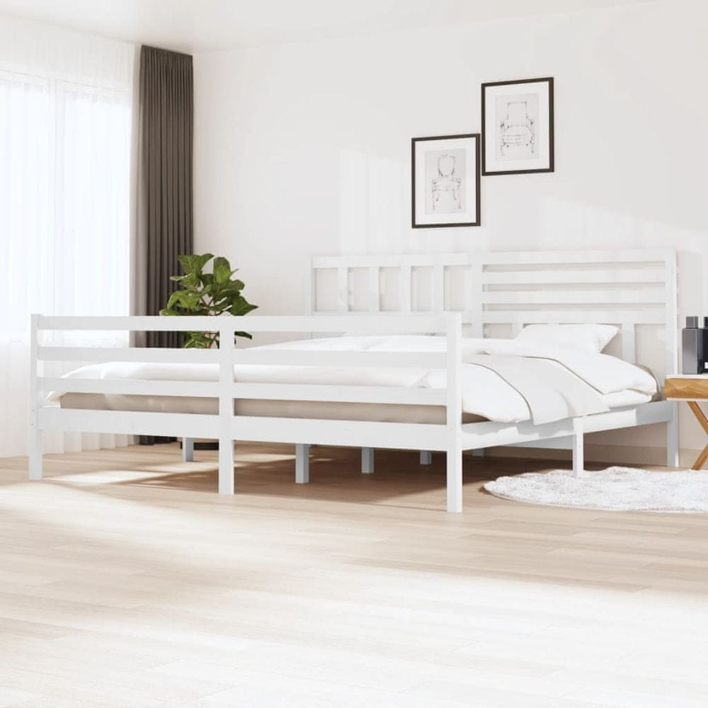 Vidaxl Rám postele, biely, masívne drevo, 180x200 cm, 6FT, Super King