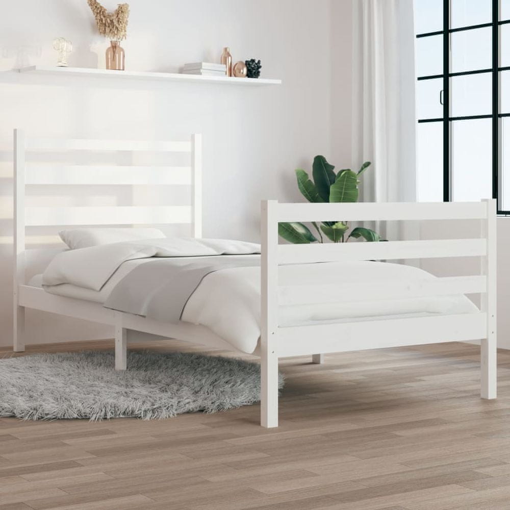 Vidaxl Rám postele, masívne borovicové drevo, 90x200 cm, biely