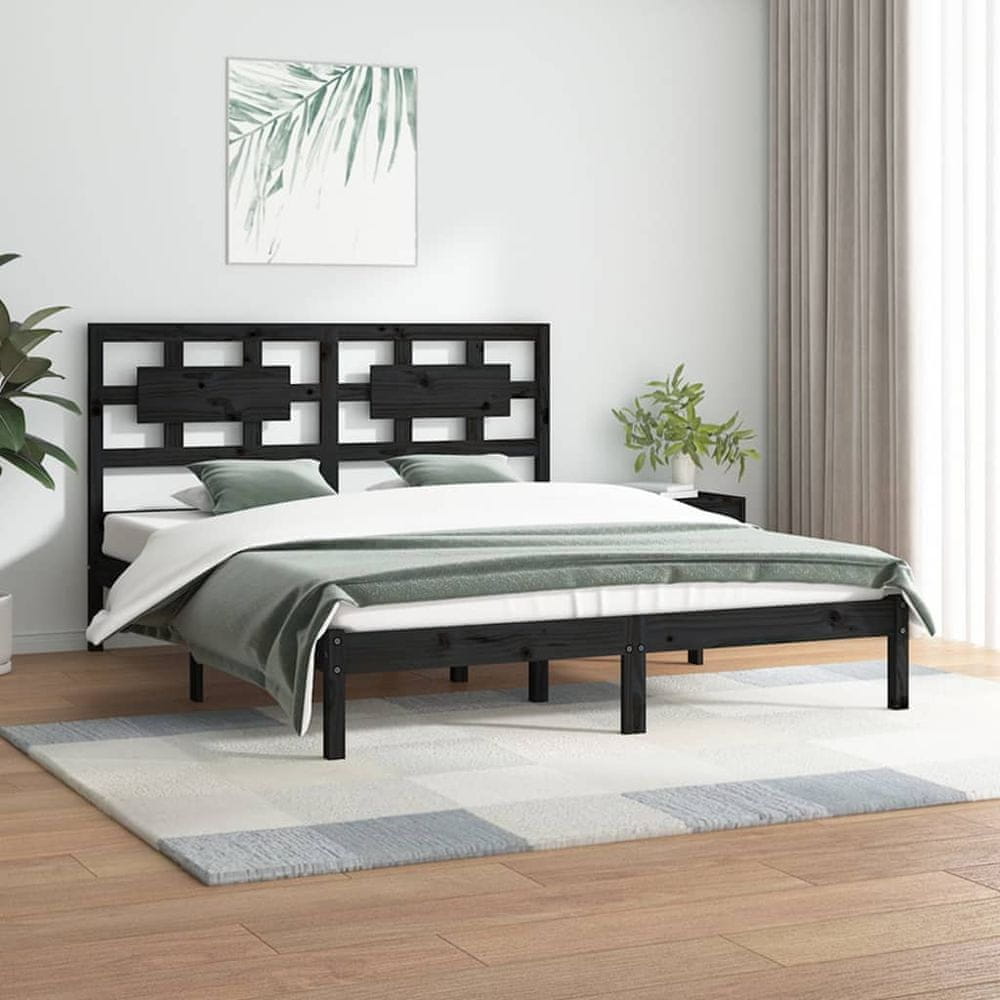 Vidaxl Rám postele, čierny, masívne borovicové drevo, 180x200 cm, Super King