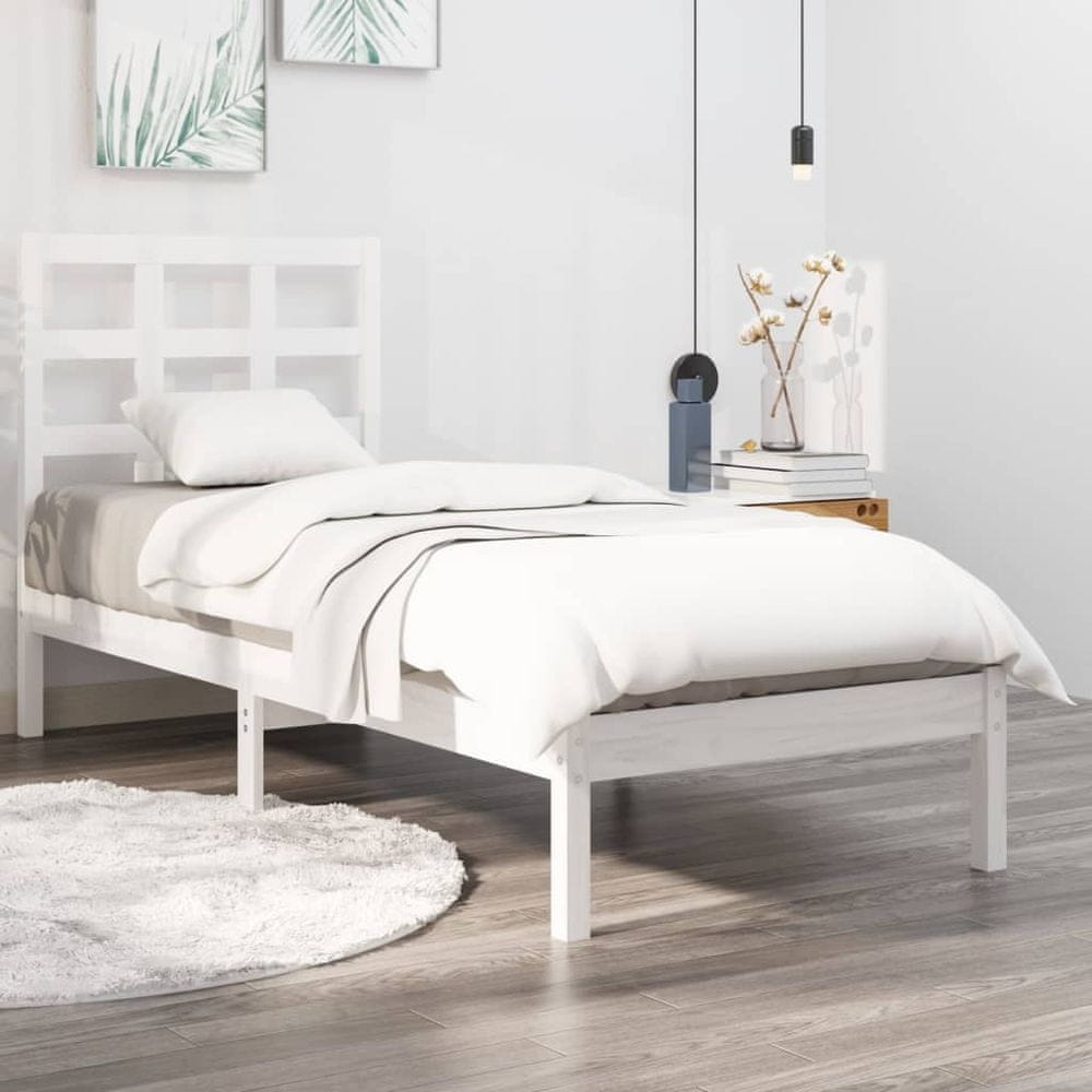 Vidaxl Rám postele, biely, masívne drevo, 100 x 200 cm