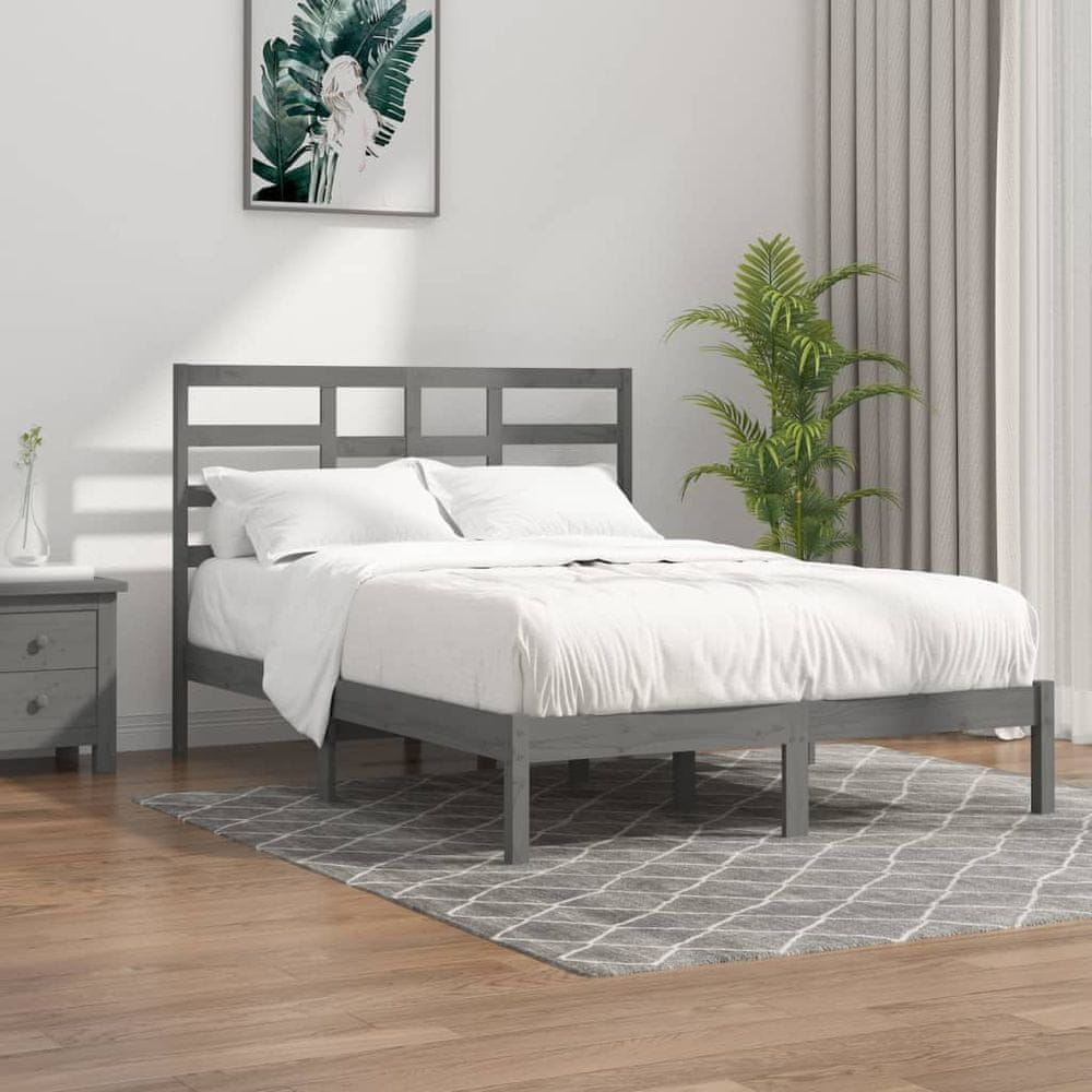 Vidaxl Rám postele, masívne drevo, sivý, 135x190 cm, dvojlôžková posteľ