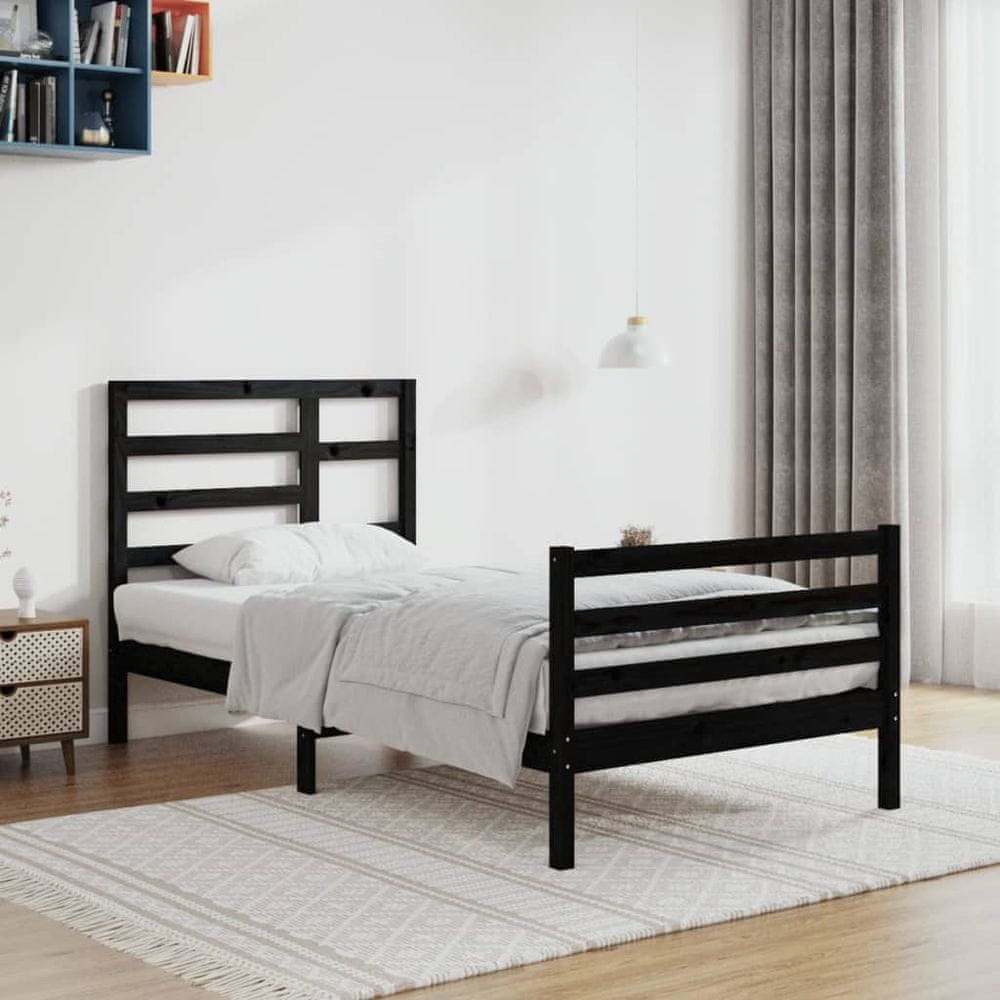 Vidaxl Rám postele, čierny, masívne drevo, 90x200 cm