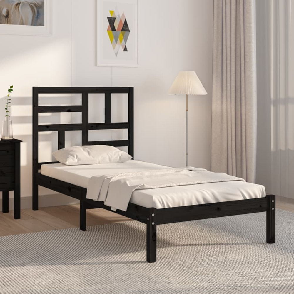 Vidaxl Rám postele, čierny, masívne drevo, 100 x 200 cm