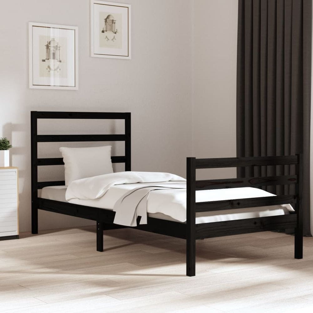 Vidaxl Rám postele, čierny, masívne borovicové drevo, 90x200 cm