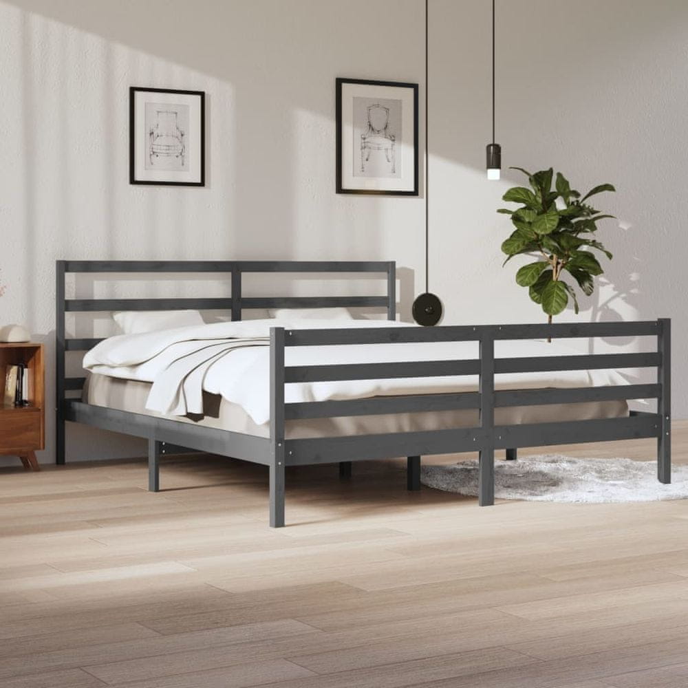 Vidaxl Rám postele, sivý, masívne borovicové drevo, 200 x 200 cm