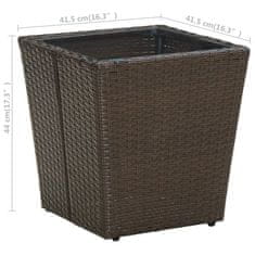 Vidaxl Čajový stolík hnedý 41,5x41,5x44 cm polyratan a tvrdené sklo