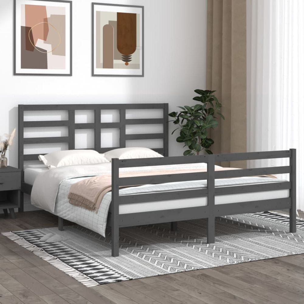Vidaxl Rám postele, sivý, masívne drevo, 160 x 200 cm