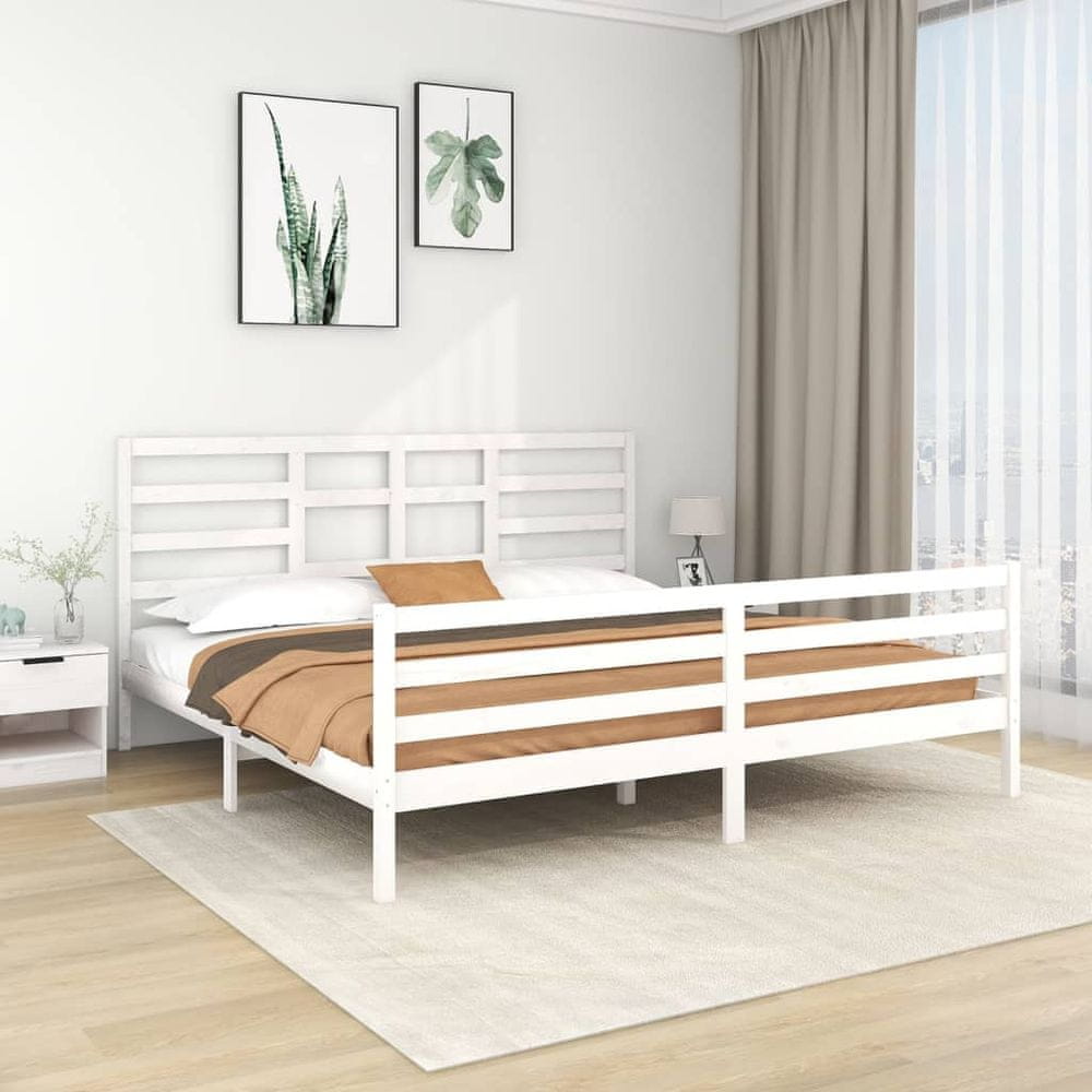 Vidaxl Rám postele, biely, masívne drevo, 200 x 200 cm