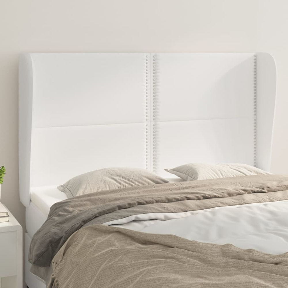 Vidaxl Čelo postele so záhybmi biely 147x23x118/128 cm umelá koža