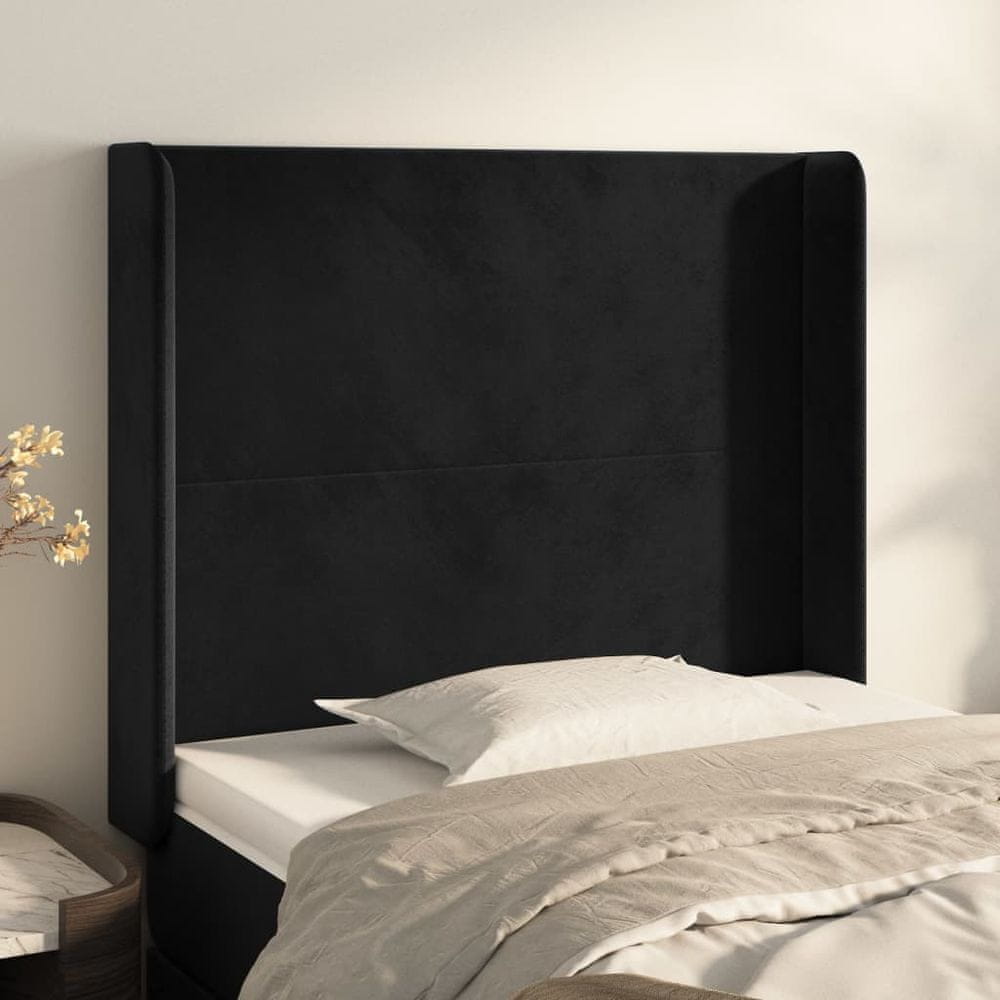 Vidaxl Čelo postele so záhybmi čierne 103 x 16 x 118/128 cm zamat