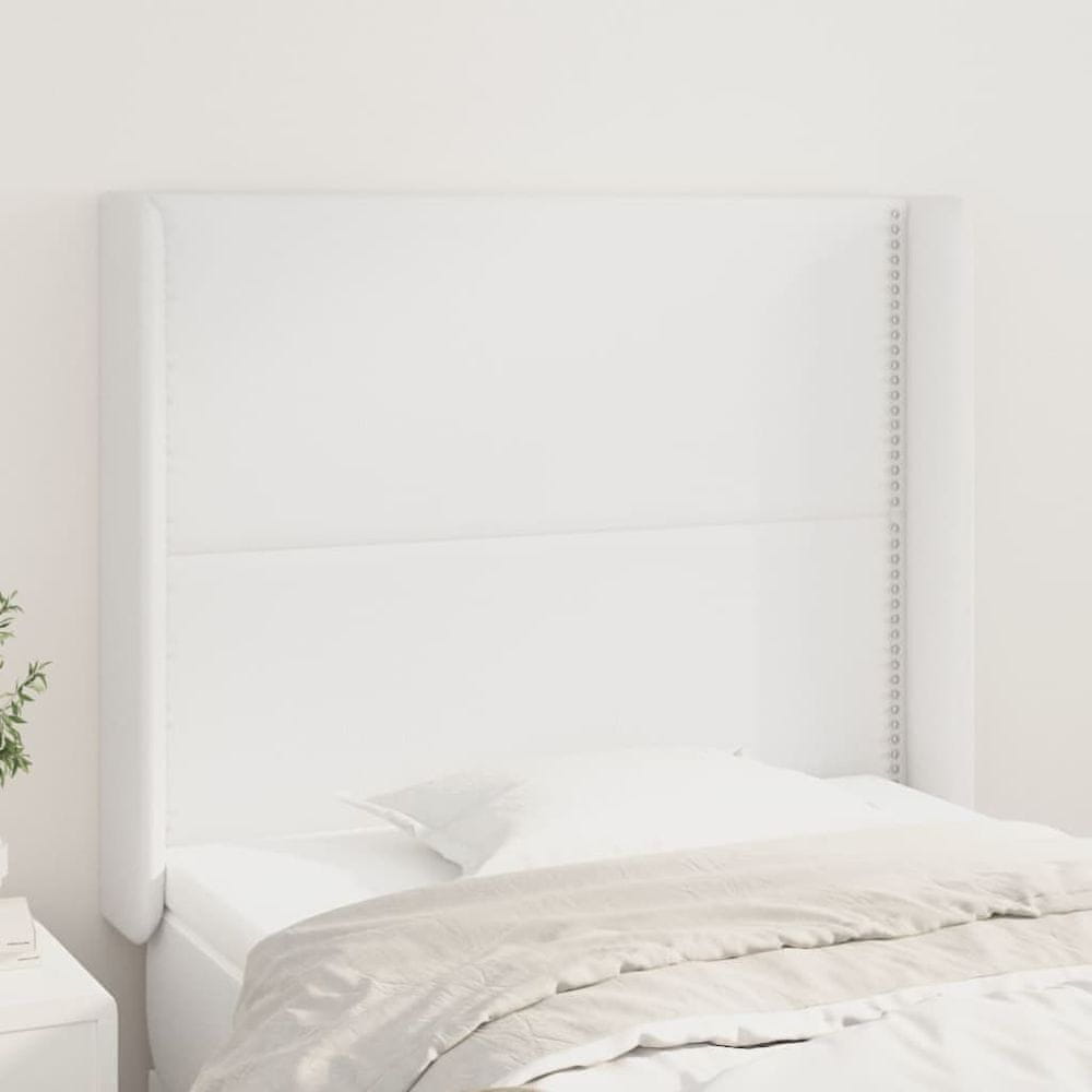 Vidaxl Čelo postele so záhybmi biely 103 x 16 x 118/128 cm umelá koža