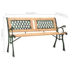 Vidaxl Záhradná lavička 122 cm liatina a jedľové drevo