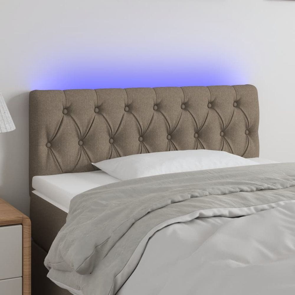Vidaxl Čelo postele s LED sivohnedé 90x7x78/88 cm látka