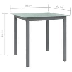 Petromila vidaXL Záhradný stôl bledosivý 80x80x74 cm hliník a sklo