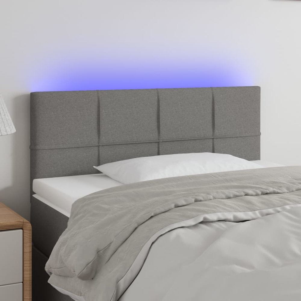 Vidaxl Čelo postele s LED tmavosivé 100x5x78/88 cm látka