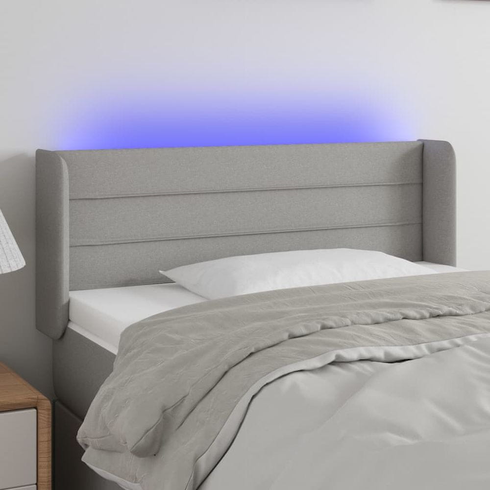 Vidaxl Čelo postele s LED bledosivé 103x16x78/88 cm látka