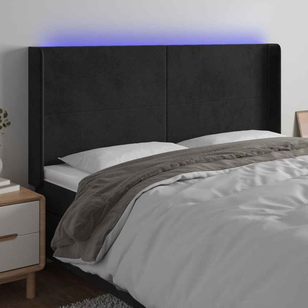 Vidaxl Čelo postele s LED čierne 163x16x118/128 cm zamat