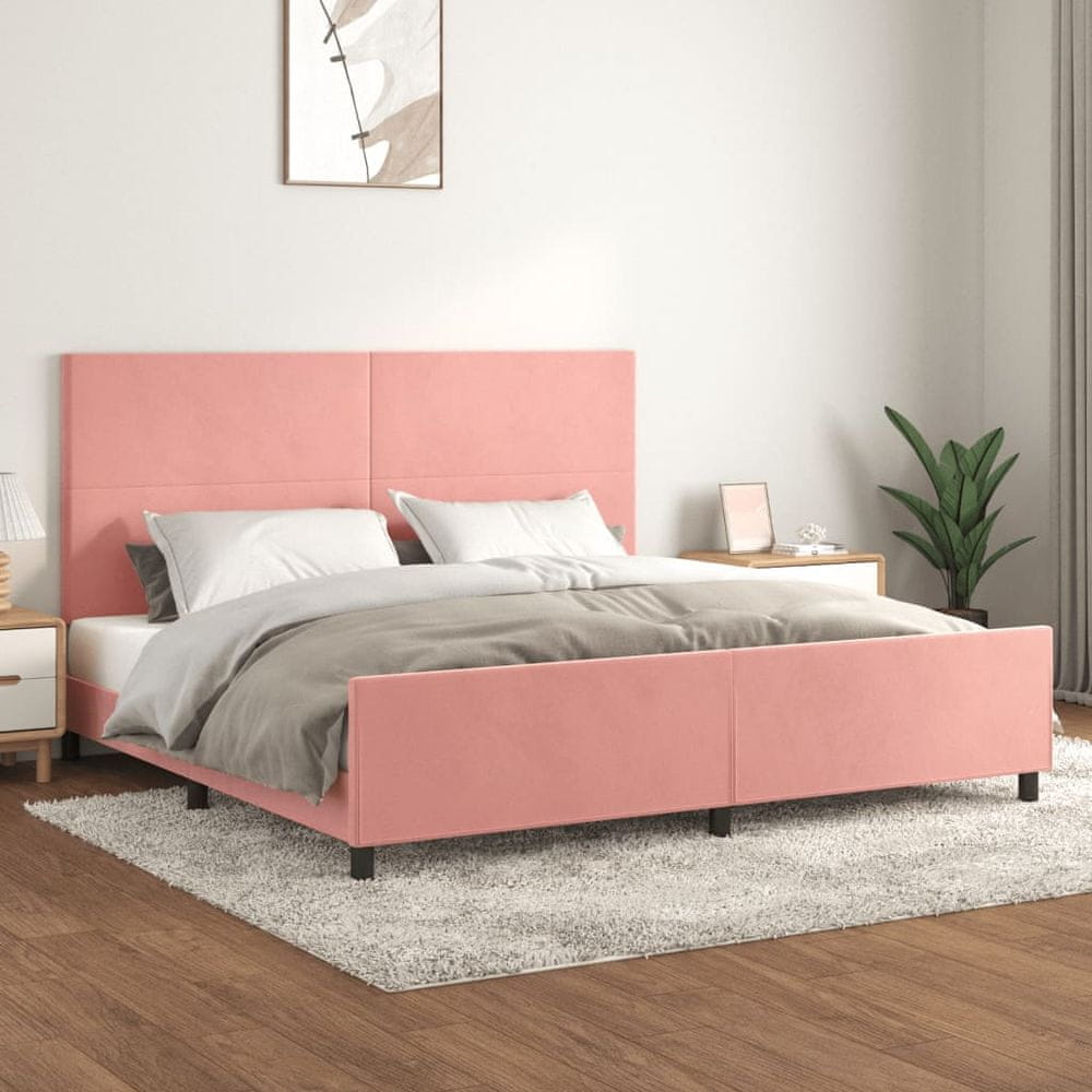 Vidaxl Rám postele s čelom ružový 200x200 cm zamat