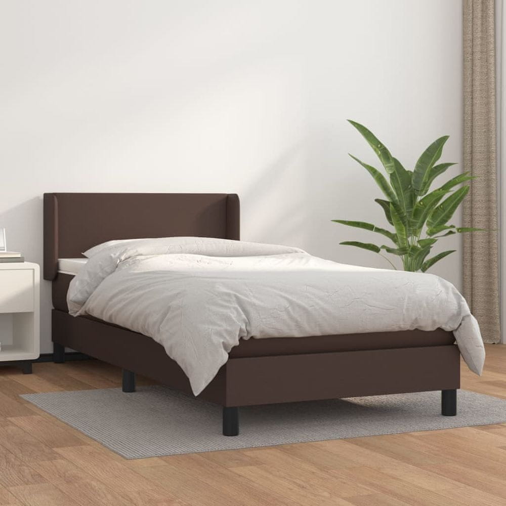 shumee Boxspring posteľ s matracom hnedá 90x200 cm umelá koža