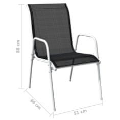 Petromila vidaXL Stohovateľné záhradné stoličky 2 ks čierne oceľ a textilén