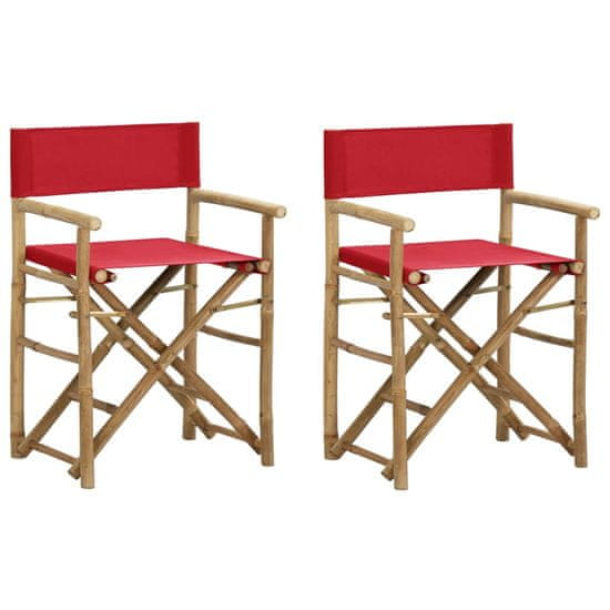 Vidaxl Skladacie režisérske stoličky 2 ks červené bambus a látka