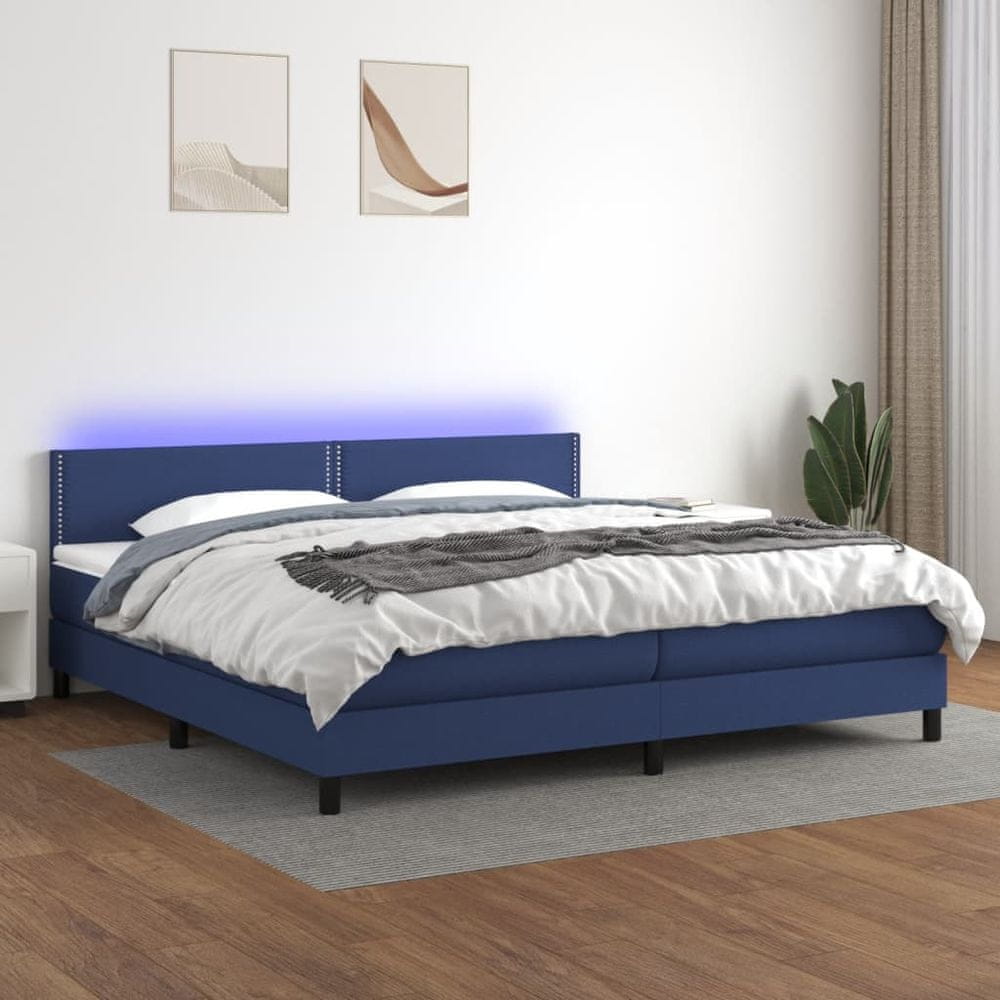 shumee Posteľ boxsping s matracom a LED modrá 200x200 cm látka