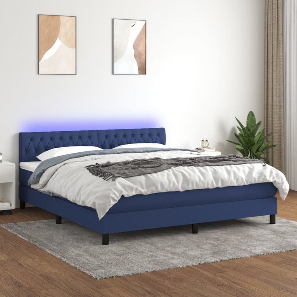 Vidaxl Posteľ boxsping s matracom a LED modrá 180x200 cm látka