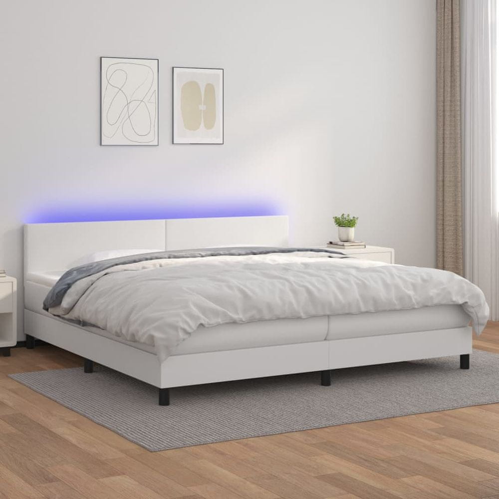 shumee Boxspring posteľ s matracom a LED biela 200x200 cm umelá koža