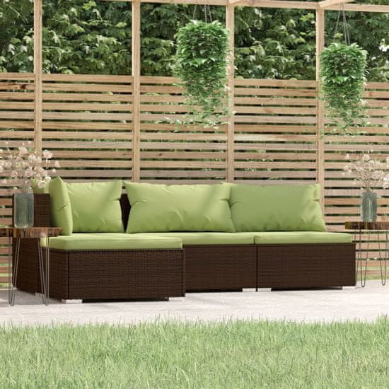Petromila vidaXL 4-dielna záhradná sedacia súprava s vankúšmi hnedá polyratanová