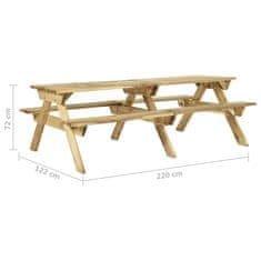 Petromila vidaXL Piknikový stôl s lavicami 220x122x72 cm impregnovaná borovica