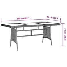 Vidaxl Záhradný stôl sivý 160x70x72 cm polyratan a akáciový masív