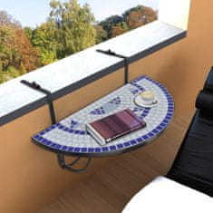 Petromila vidaXL Závesný stolík na balkón, modro biely, mozaikový