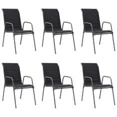 Petromila vidaXL Stohovateľné záhradné stoličky 6 ks, oceľ a textilén, čierne