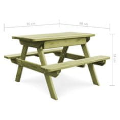 Petromila vidaXL Detský piknikový stôl+lavice 90x90x58cm, impregnovaná borovica