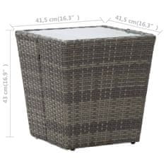 Petromila vidaXL Čajový stolík, sivý 41,5x41,5x43 cm, polyratan, tvrdené sklo