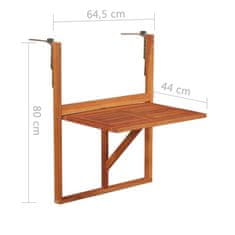 Petromila vidaXL Závesný stolík na balkón 64,5x44x80 cm, akáciový masív