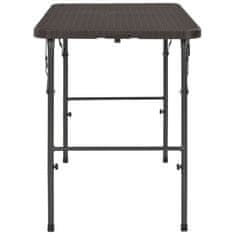 Vidaxl Skladací záhradný stôl,hnedý 120x60x74cm, HDPE, ratanový vzhľad