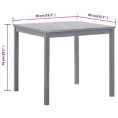 Vidaxl Záhradný stôl, sivý 80x80x74 cm, akáciový masív