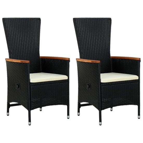 Vidaxl Vonkajšie stoličky 2 ks s podložkami, polyratan, čierne
