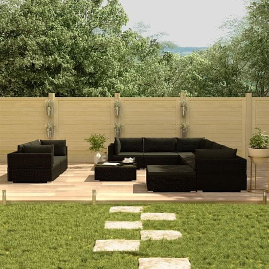 Petromila vidaXL 10-dielna záhradná sedacia súprava s vankúšmi, polyratan,čierna