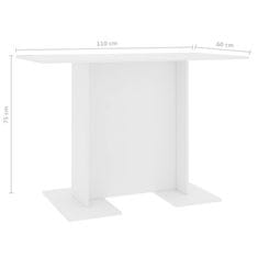 Vidaxl Jedálenský stôl biely 110x60x75 cm drevotrieska