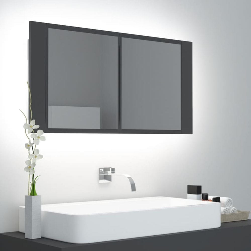Vidaxl LED kúpeľňová zrkadlová skrinka sivá 90x12x45 cm