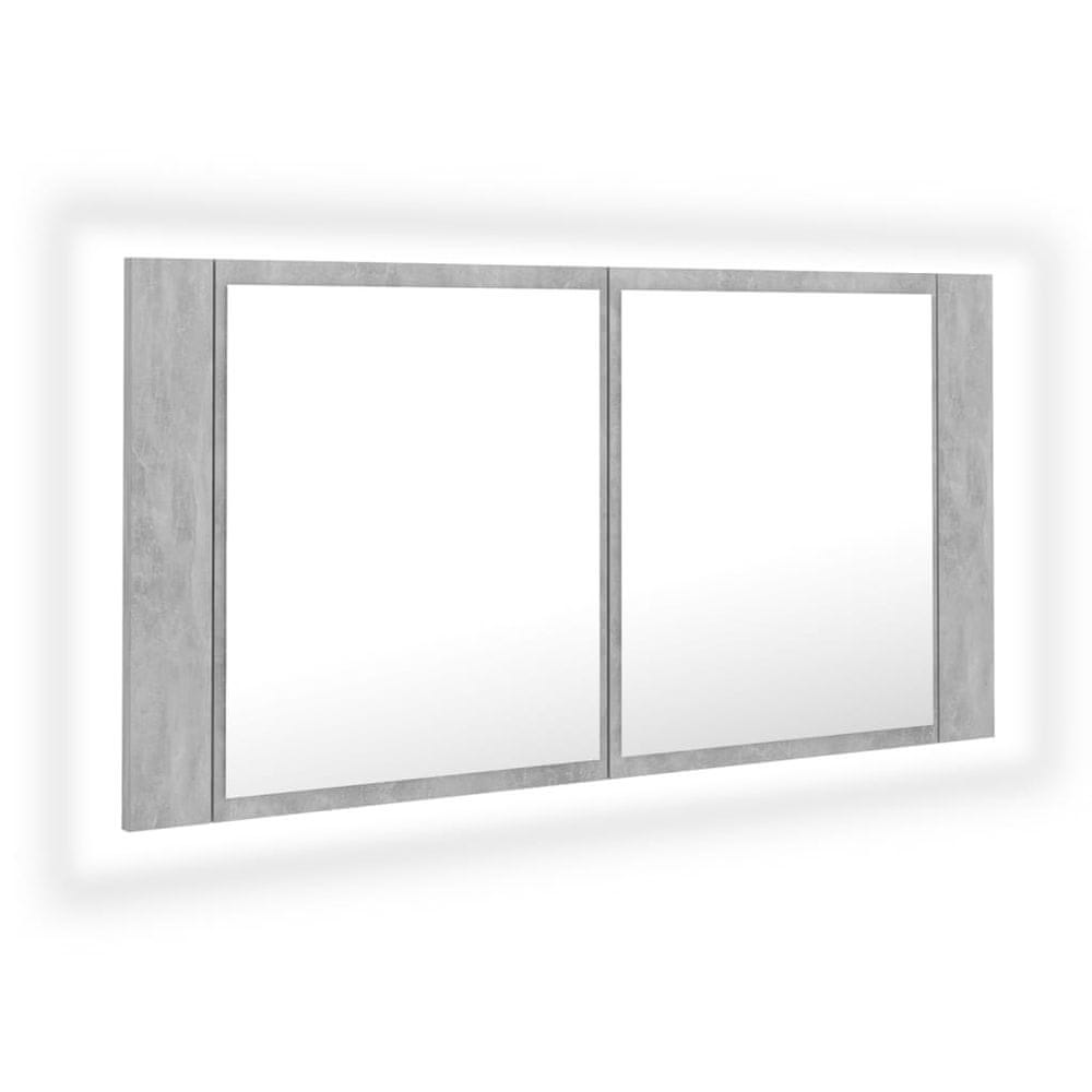 Vidaxl LED kúpeľňová zrkadlová skrinka betónovo-sivá 90x12x45 cm