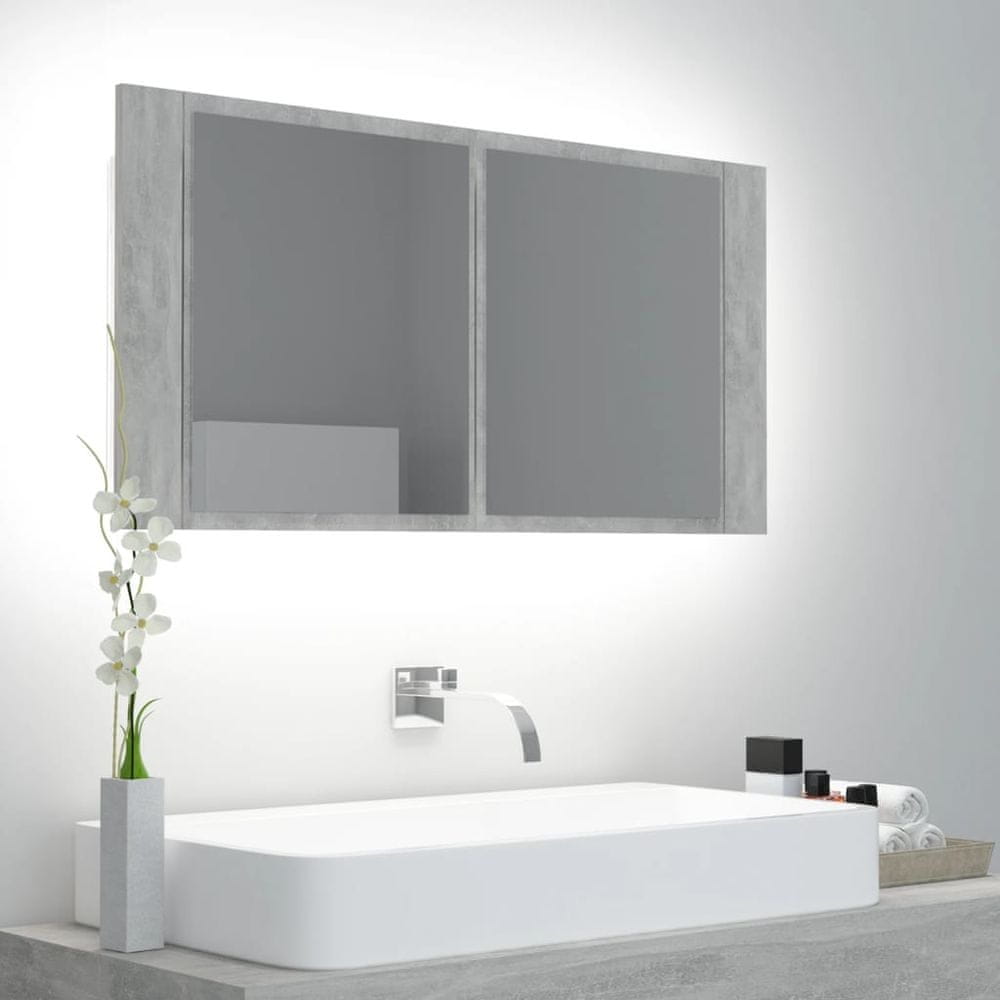 Vidaxl LED kúpeľňová zrkadlová skrinka betónovo-sivá 90x12x45 cm