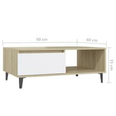 Vidaxl Konferenčný stolík biely a dub sonoma 90x60x35 cm drevotrieska
