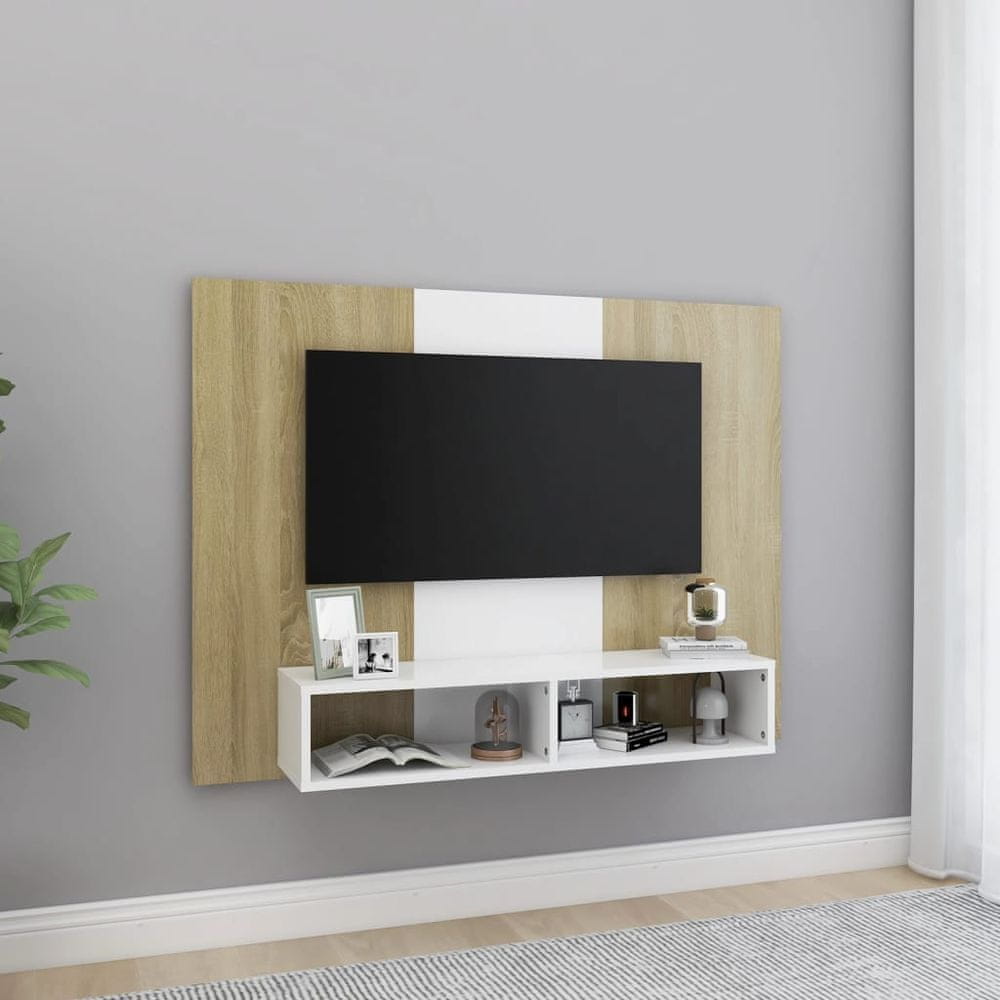 Vidaxl Nástenná TV skrinka biela a dub sonoma 120x23,5x90 cm drevotrieska